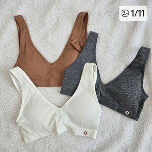 Danskin Intimates White, Gray, & Copper Ribbed Bralette Set of Three Size Medium